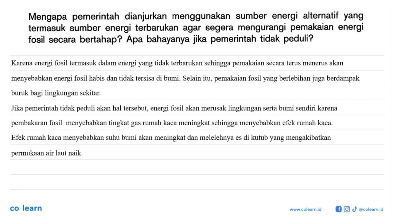 Mengapa pemerintah dianjurkan menggunakan sumber energi