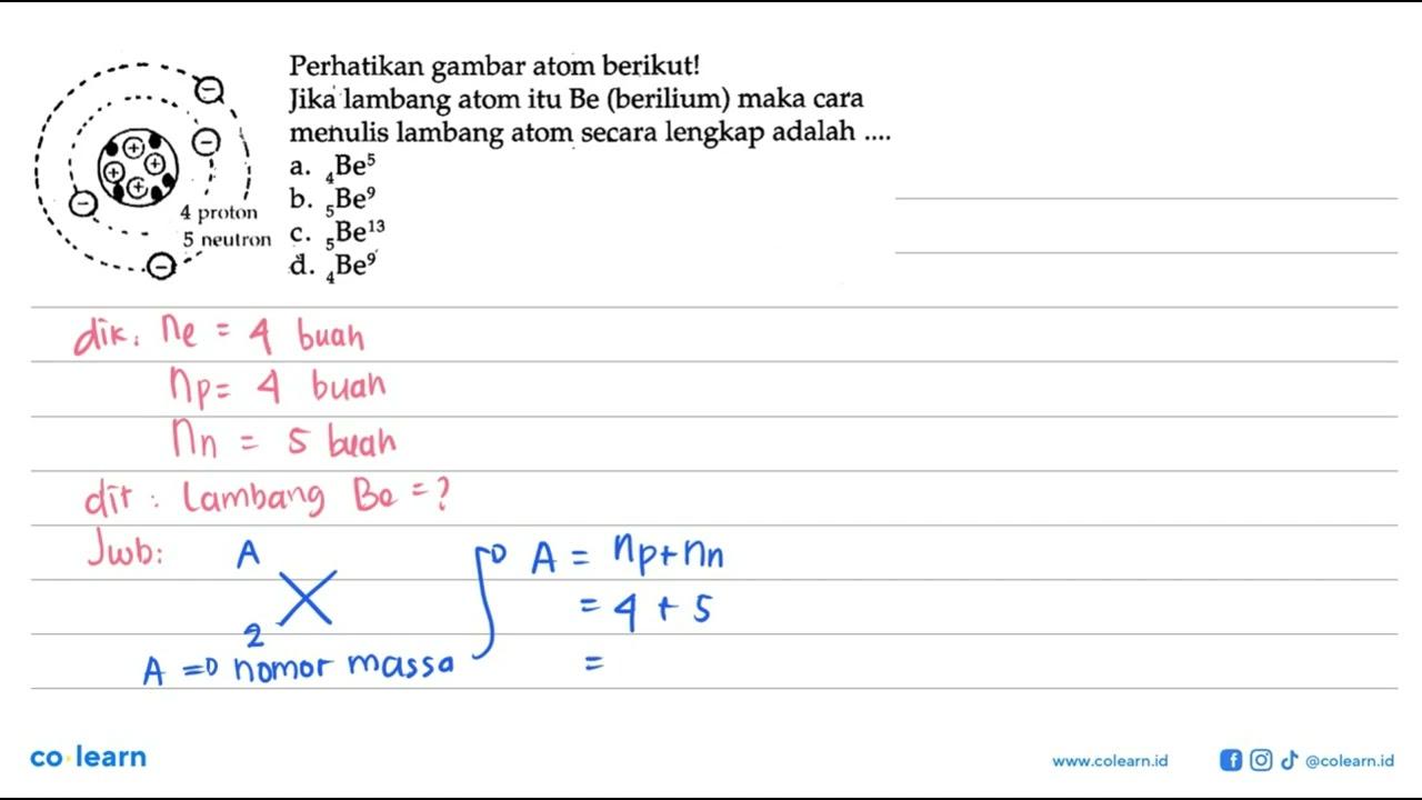 Perhatikan gambar atom berikut! Jika lambang atom itu Be