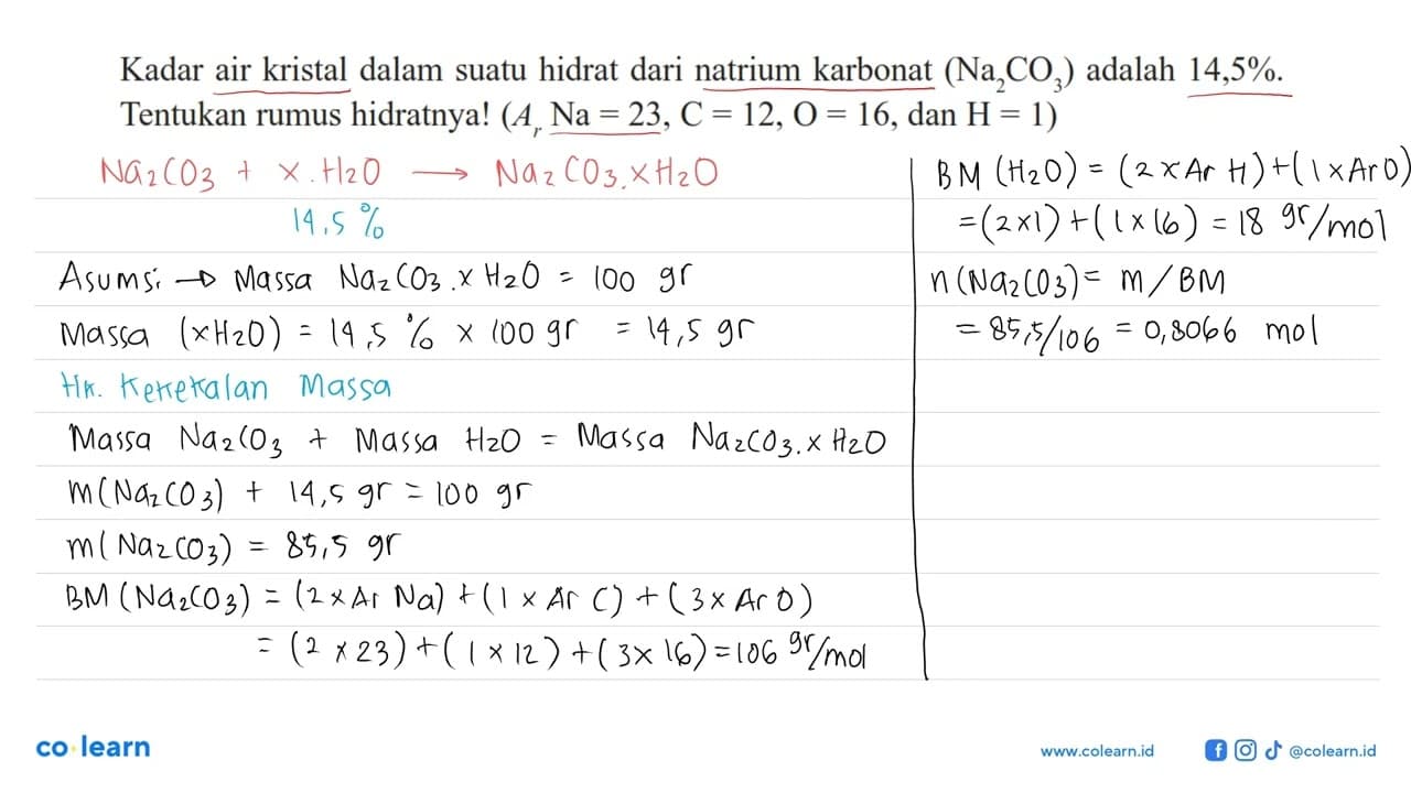 Kadar air kristal dalam suatu hidrat dari natrium karbonat