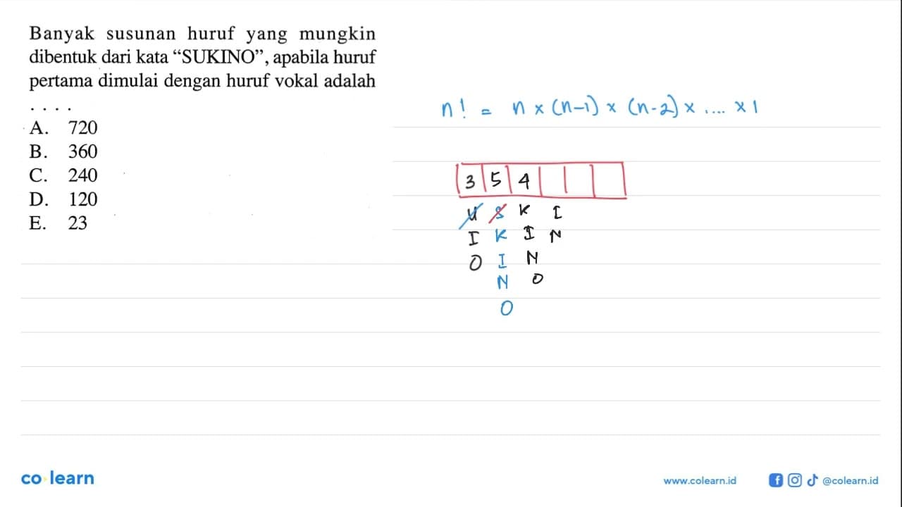 Banyak susunan huruf yang mungkin dibentuk dari kata