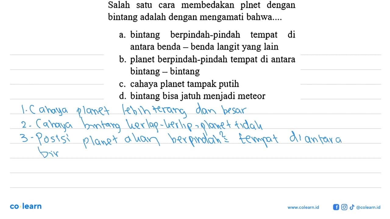 Salah satu cara membedakan plnet dengan bintang adalah