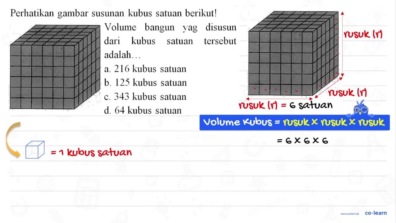 Perhatikan gambar susunan kubus satuan berikut! Volume