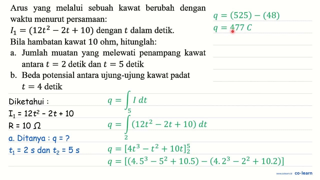 Arus yang melalui sebuah kawat berubah dengan waktu menurut