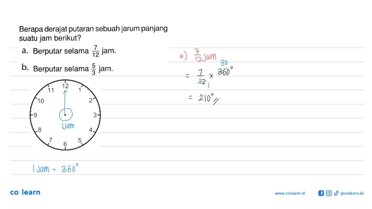 Berapa derajat putaran sebuah jarum panjang suatu jam
