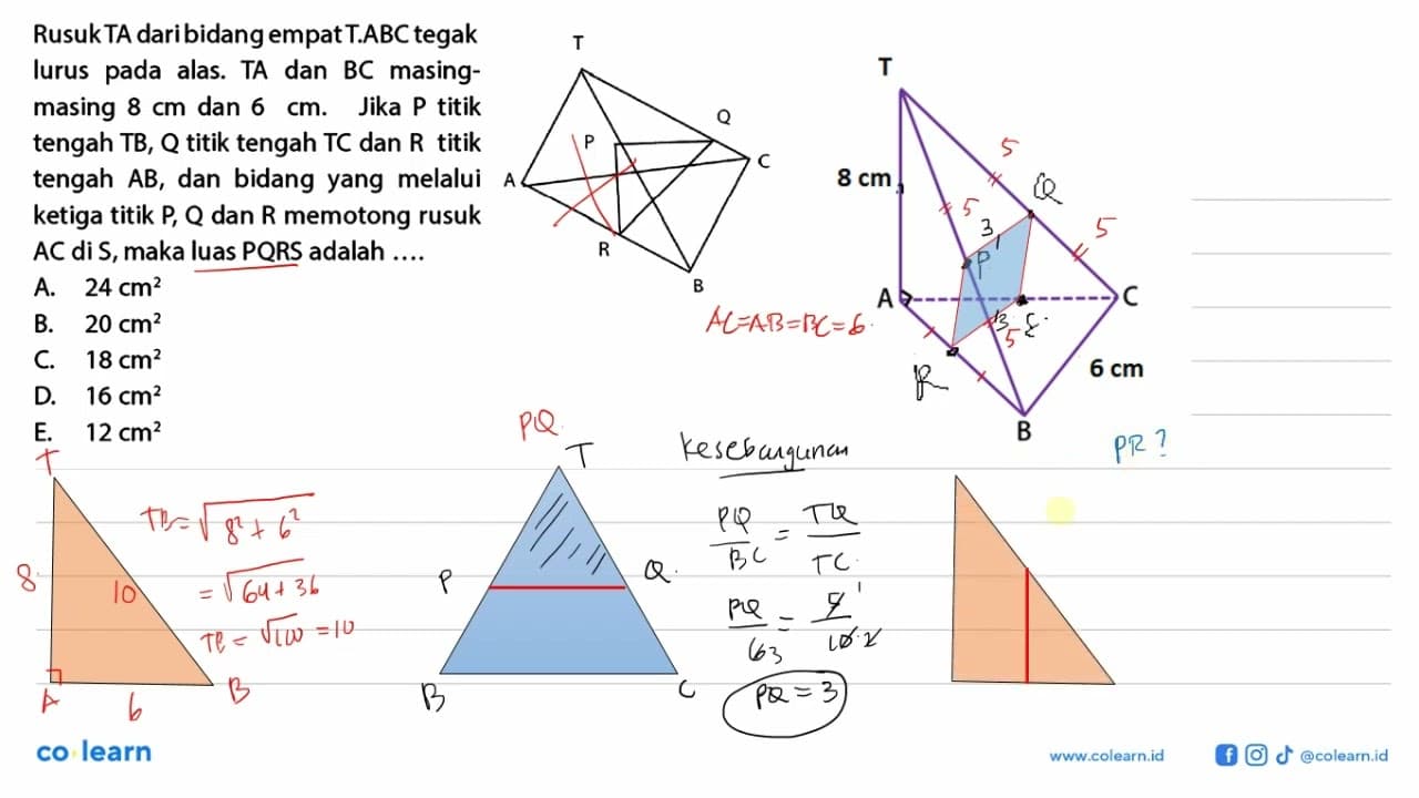 Rusuk TA dari bidang empat T.ABC tegak lurus pada alas. TA