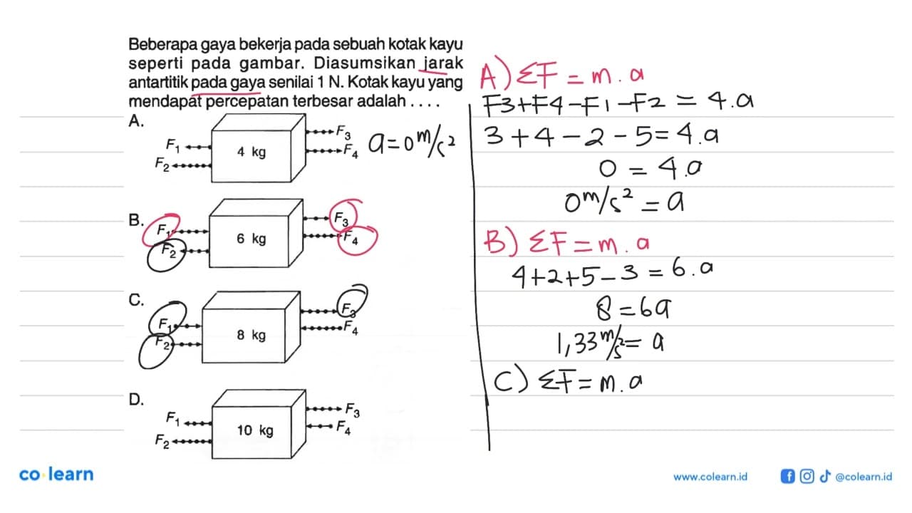 Beberapa gaya bekerja pada sebuah kotak kayu seperti pada