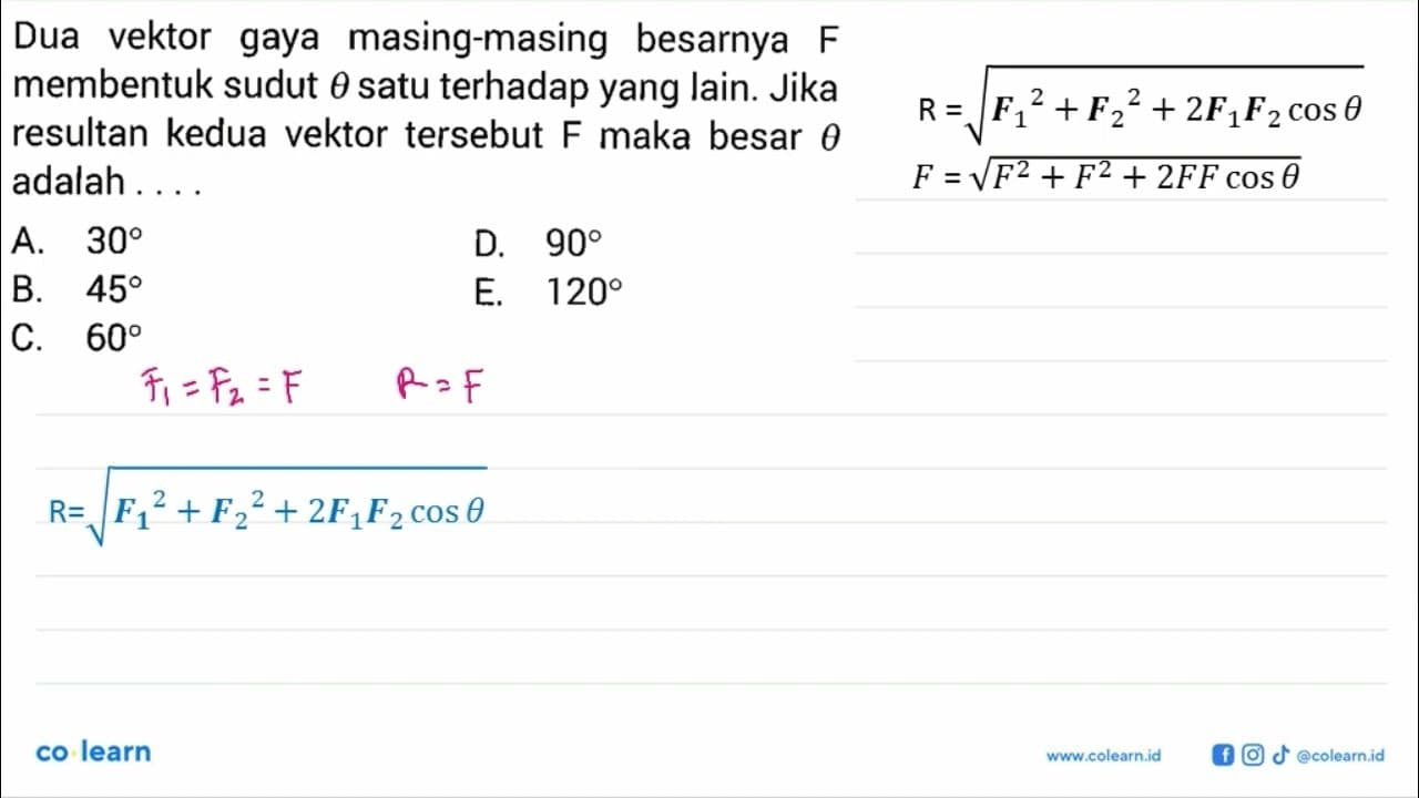 Dua vektor gaya masing-masing besarnya F membentuk sudut