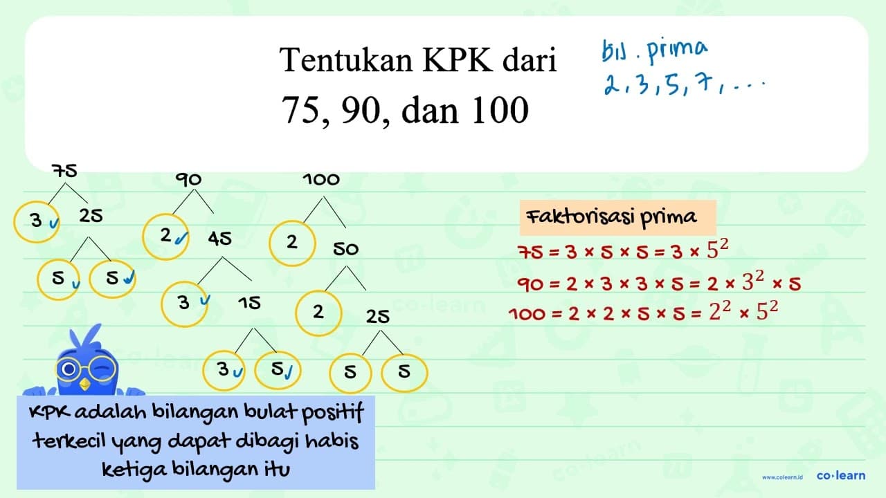 Tentukan KPK dari 75, 90, dan 100