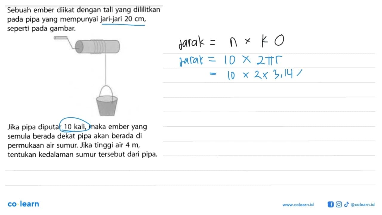 Sebuah ember diikat dengan tali yang dililitkan pada pipa