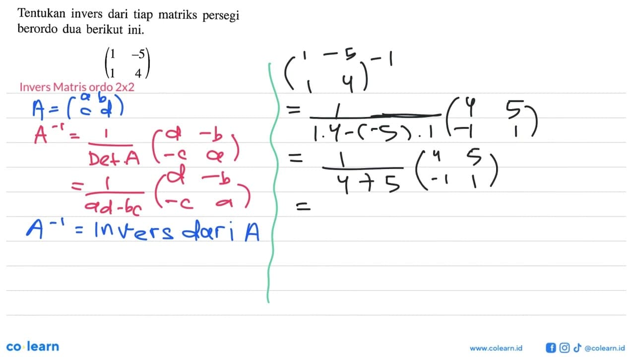 Tentukan invers dari tiap matriks persegi berordo dua