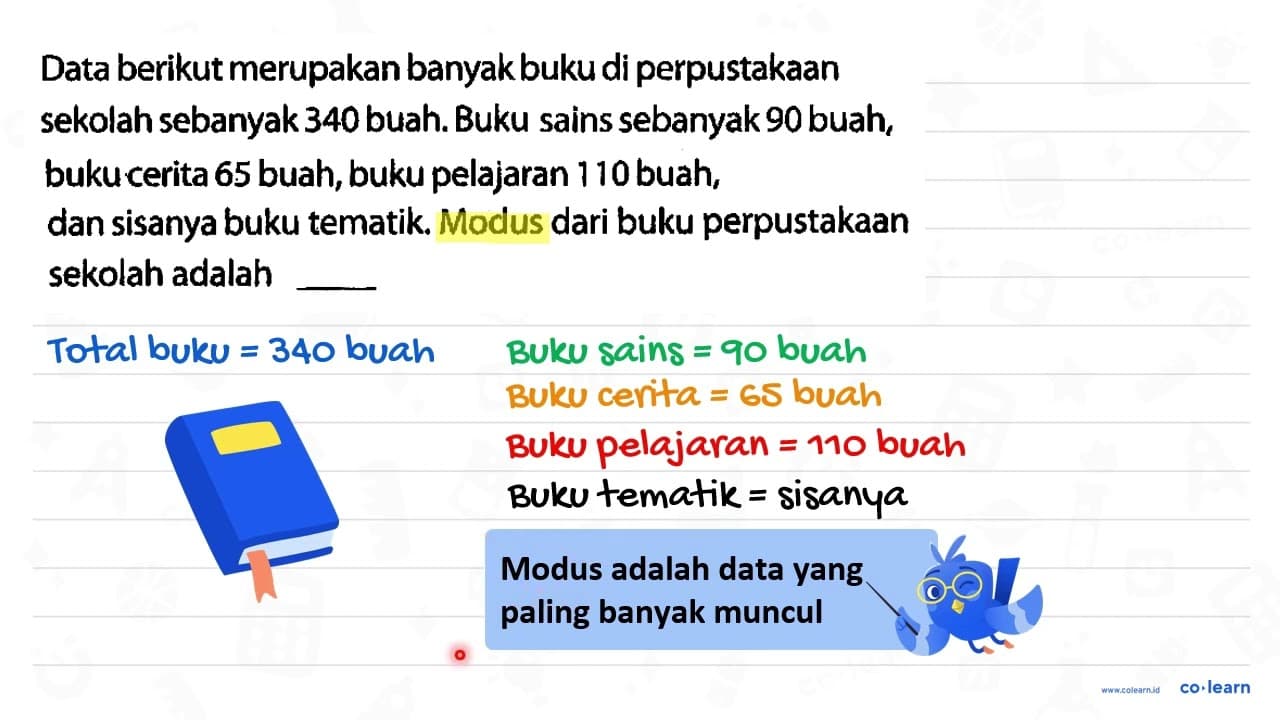 Data berikut merupakan banyak buku di perpustakaan sekolah