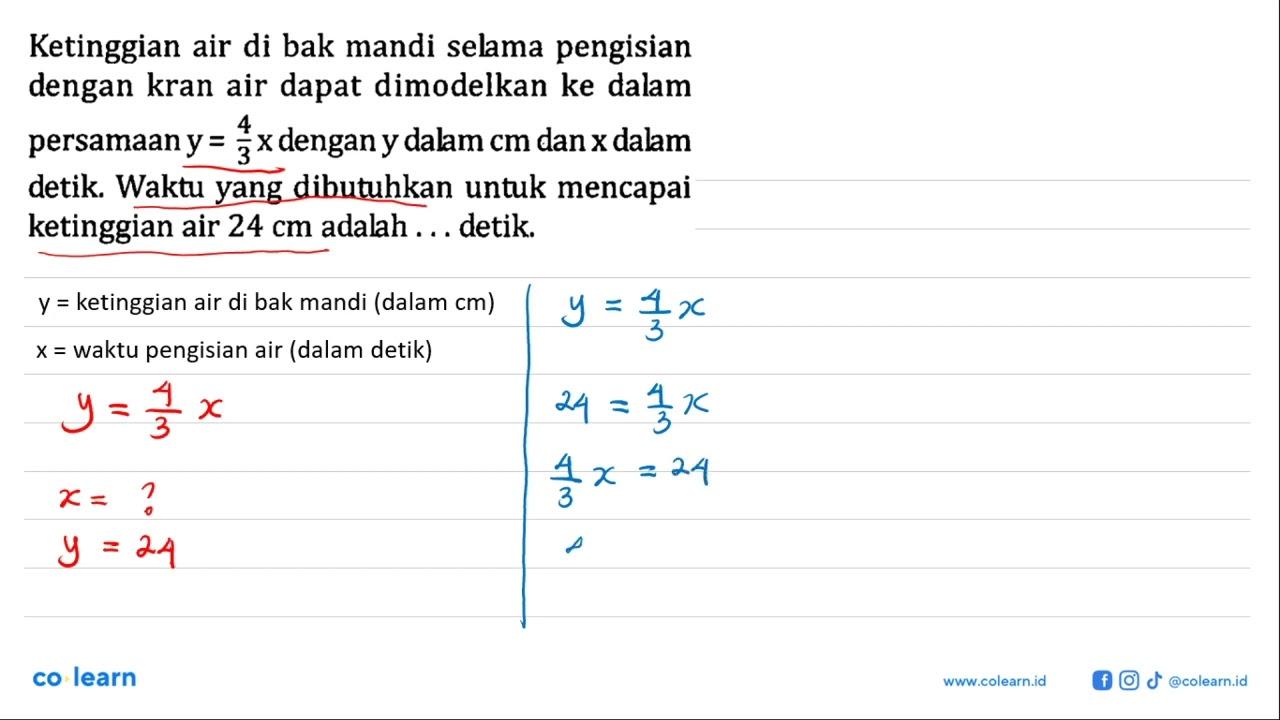 Ketinggian air di bak mandi selama pengisian dengan kran