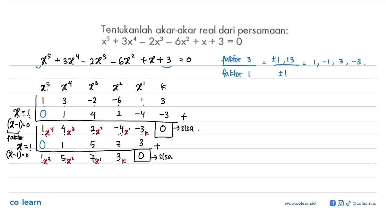 Tentukanlah akar-akar real dari persamaan: