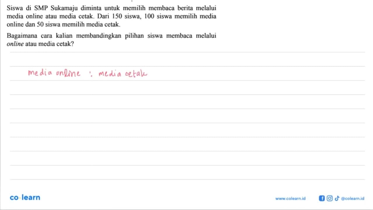 Siswa di SMP Sukamaju diminta untuk memilih membaca berita