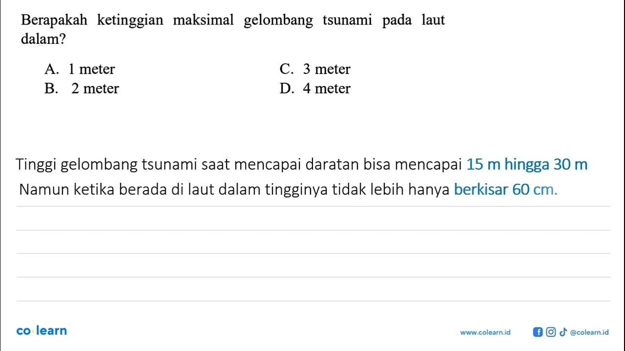 Berapakah ketinggian maksimal gelombang tsunami pada laut