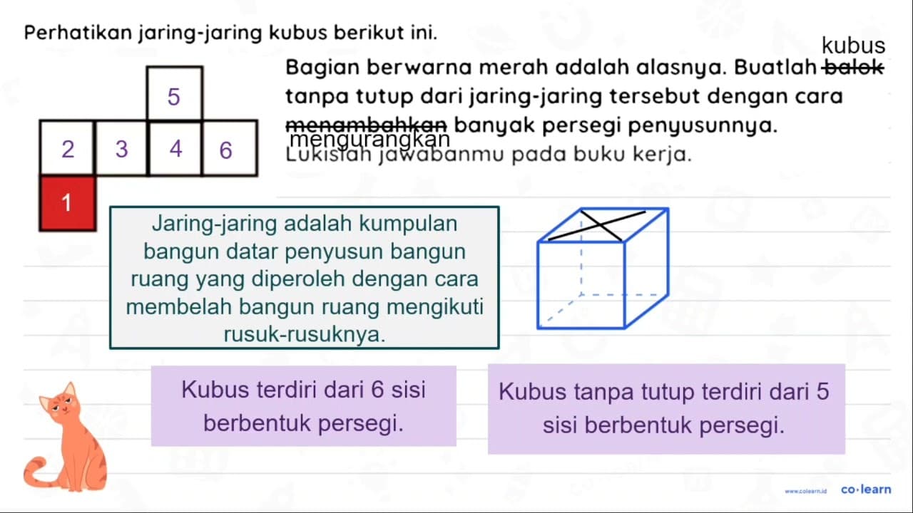 Perhatikan jaring-jaring kubus berikut ini. Bagian berwarna