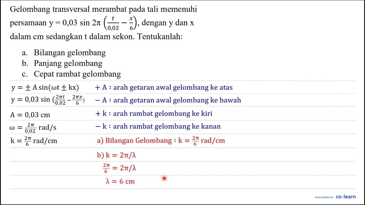 Gelombang transversal merambat pada tali memenuhi persamaan