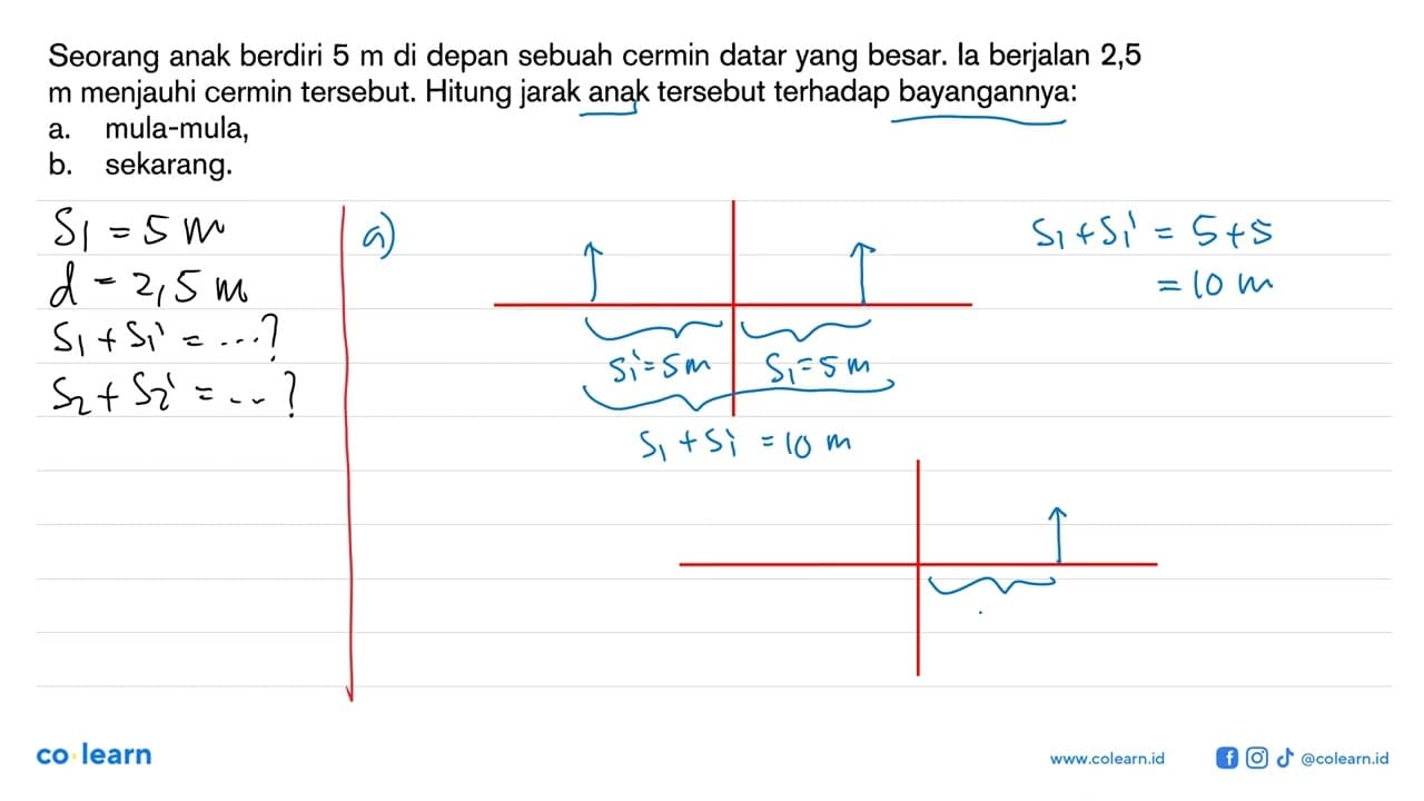 Seorang anak berdiri 5 m di depan sebuah cermin datar yang