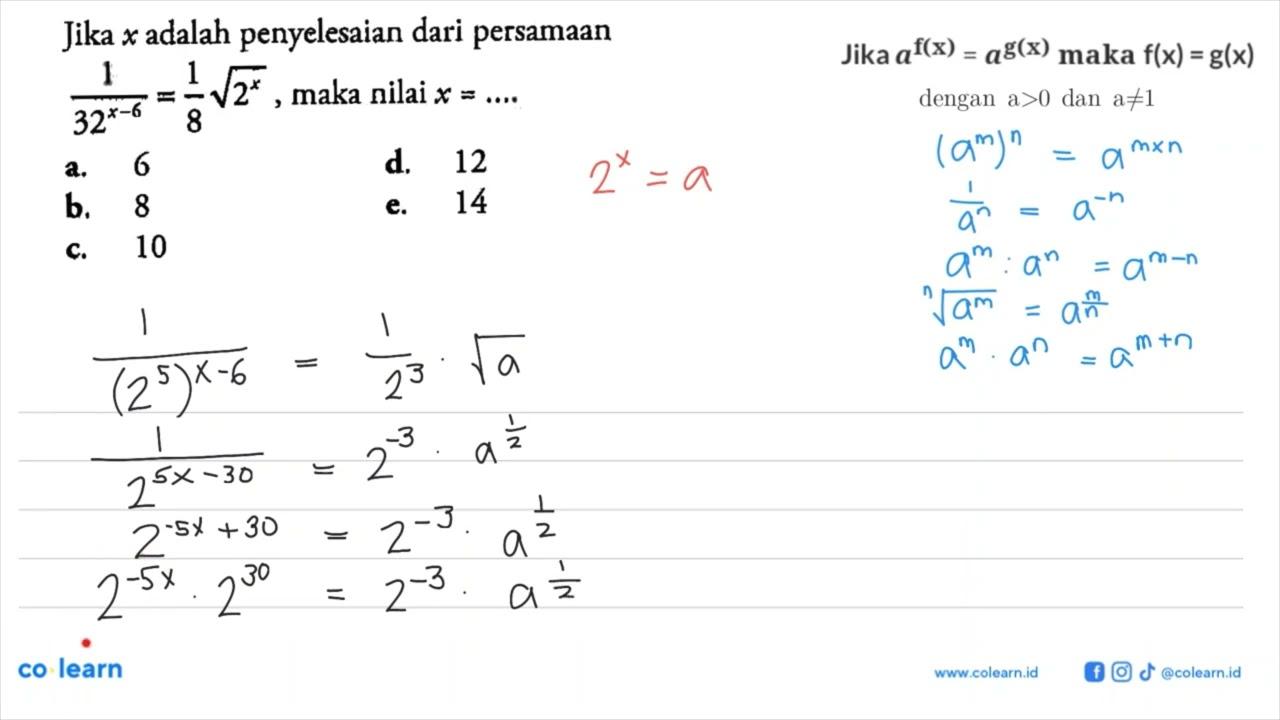 Jika x adalah penyelesaian dari persamaan