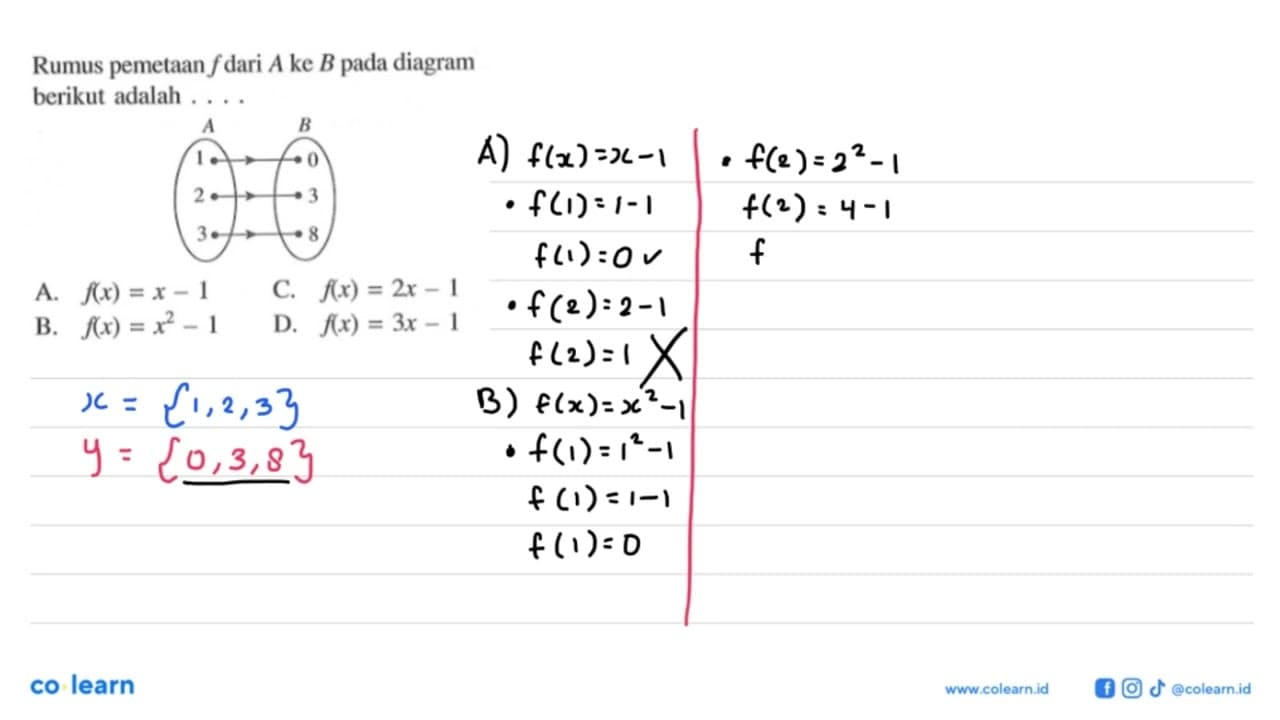 Rumus pemetaan f dari A ke B pada diagram berikut adalah