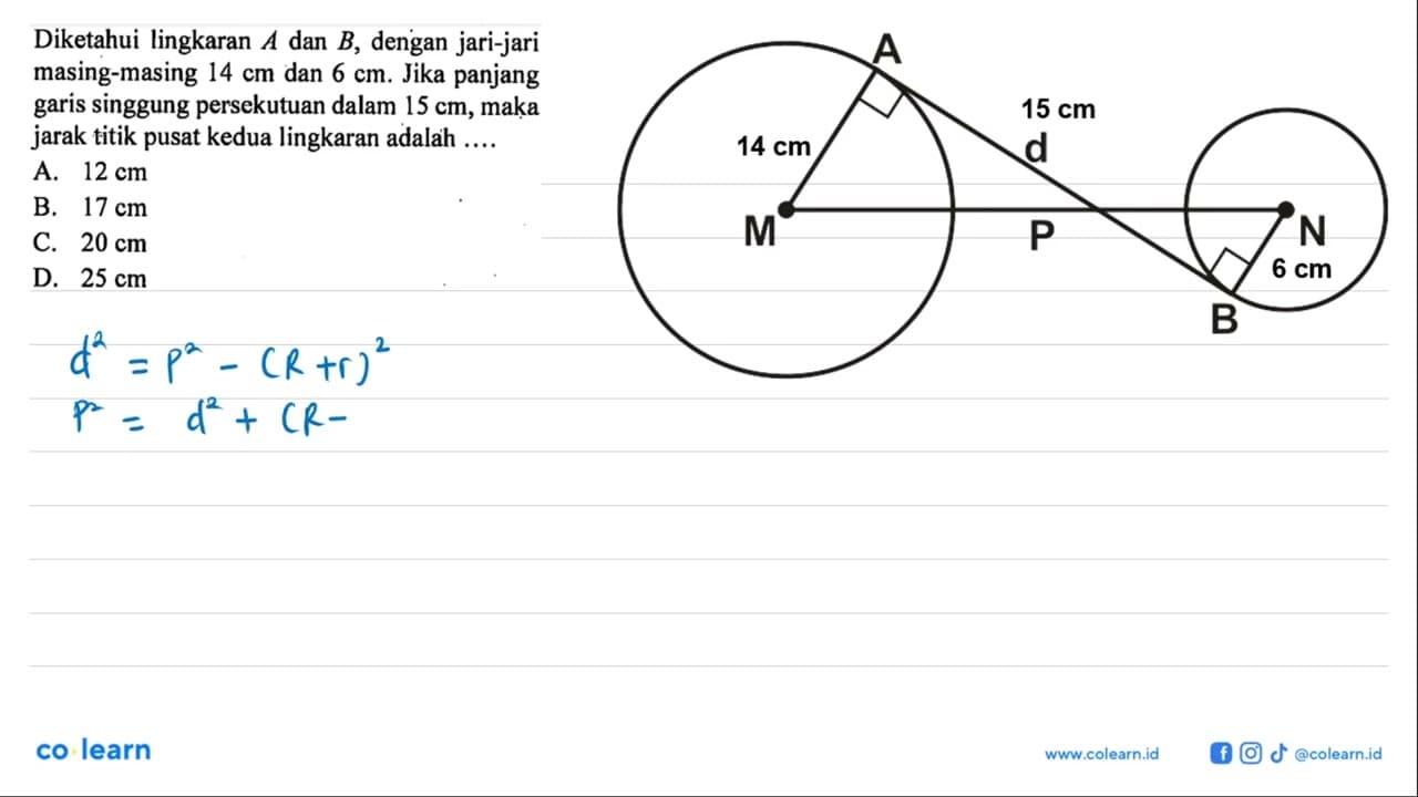 Diketahui lingkaran A dan B , dengan jari-jari