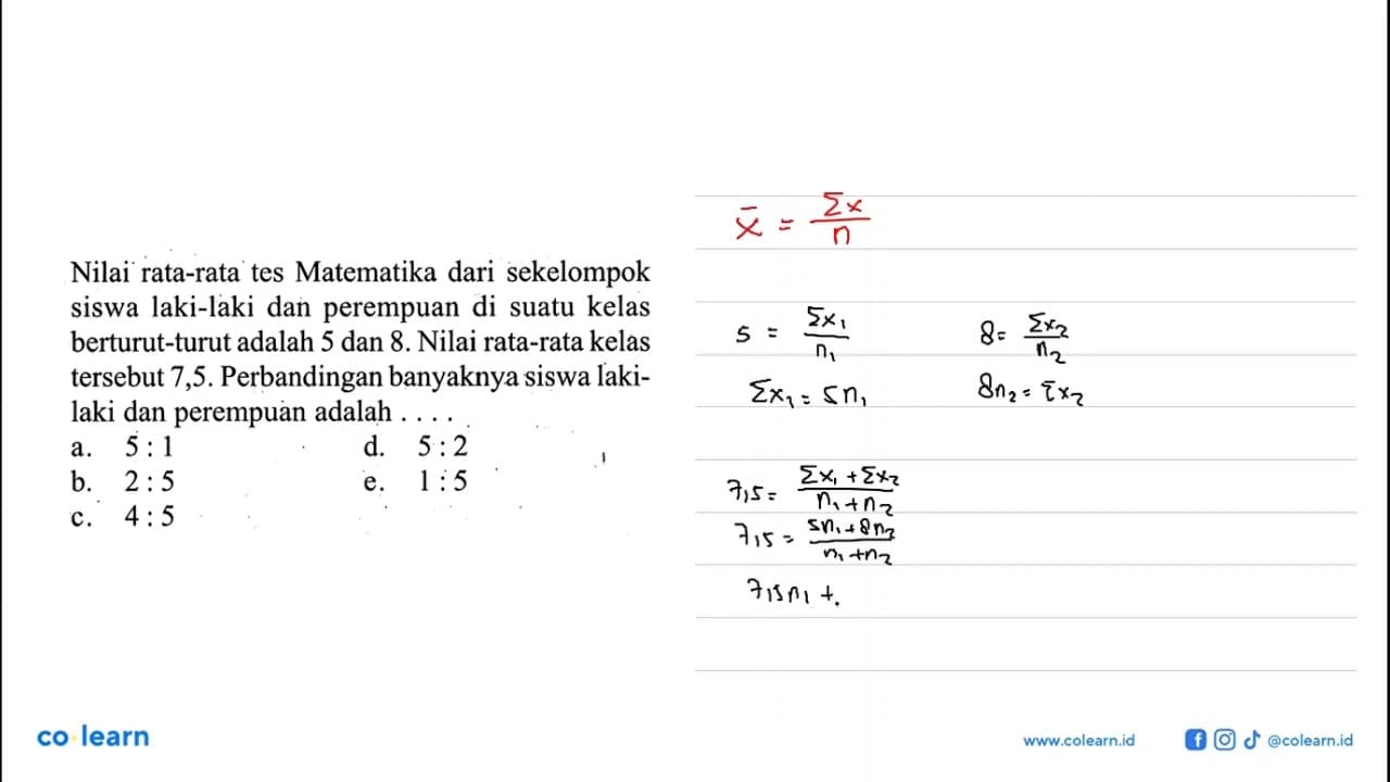 Nilai rata-rata tes Matematika dari sekelompok siswa