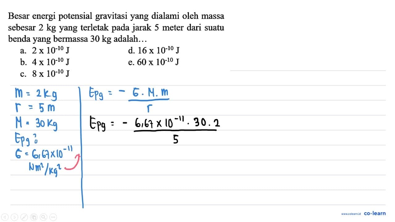 Besar energi potensial gravitasi yang dialami oleh massa