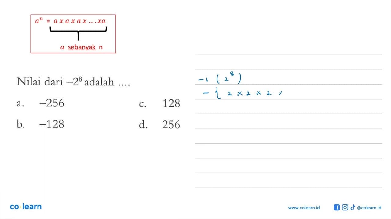 Nilai dari -2^8 adalah ...