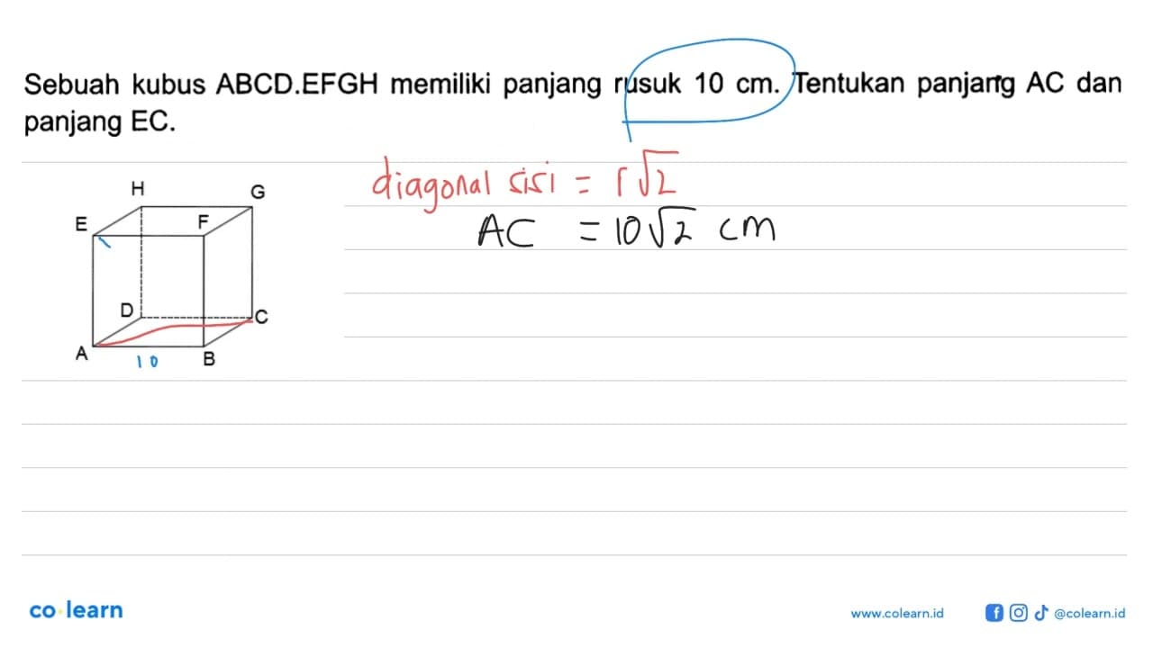 Sebuah kubus ABCD.EFGH memiliki panjang rusuk 10 cm.