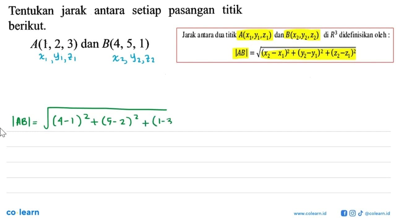 Tentukan jarak antara setiap pasangan titik berikut.