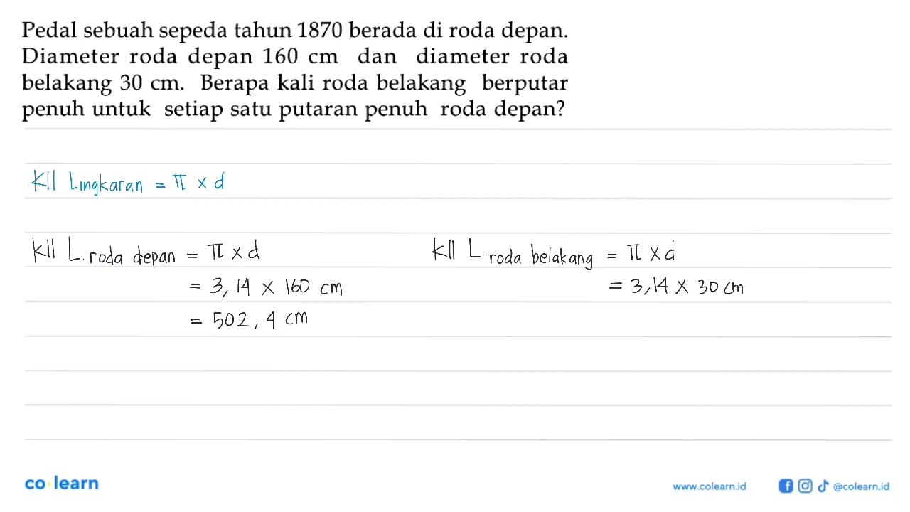 Pedal sebuah sepeda tahun 1870 berada di roda depan.