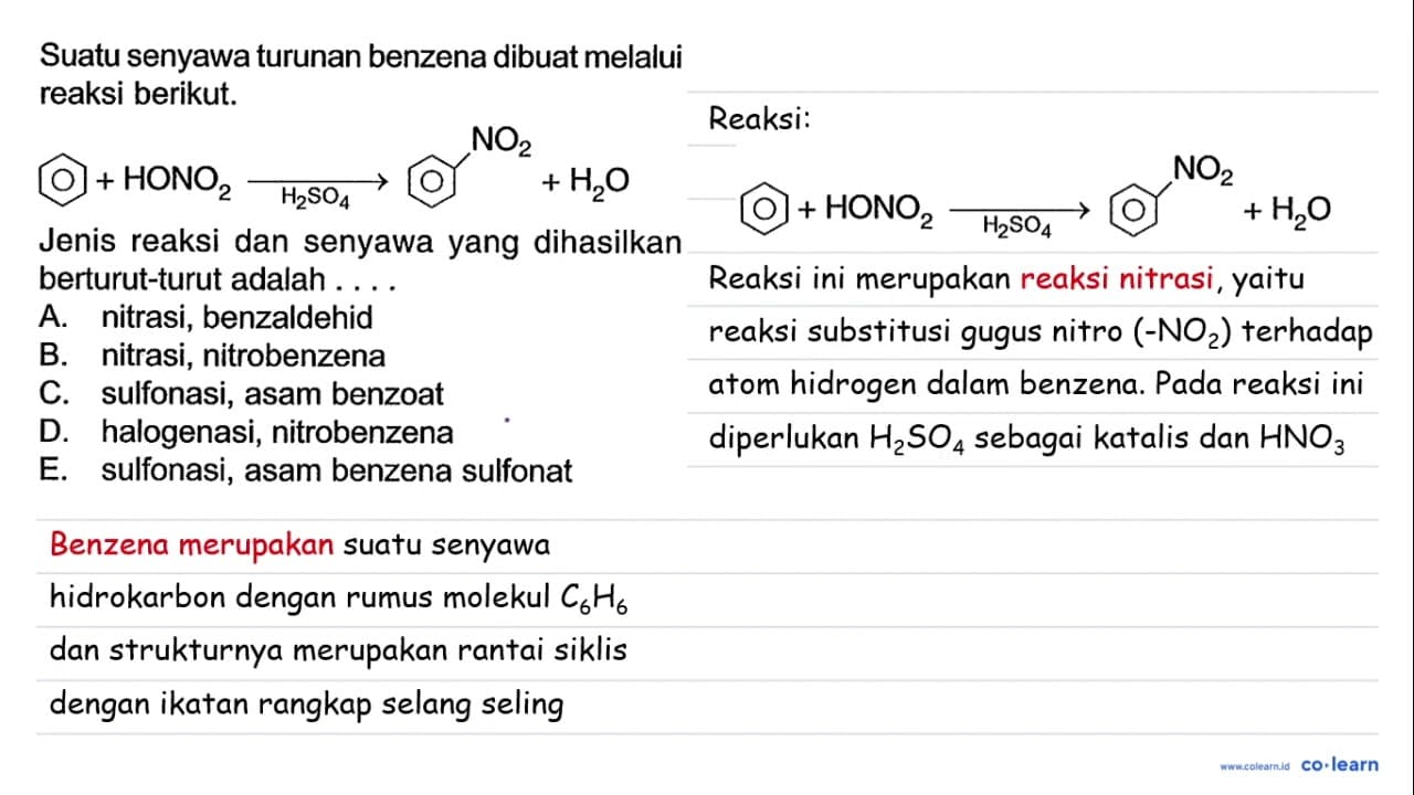 Suatu senyawa turunan benzena dibuat melalui reaksi