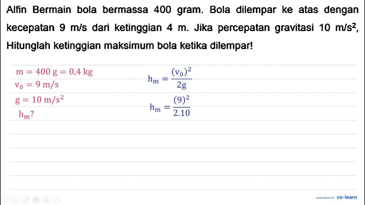 Alfin Bermain bola bermassa 400 gram. Bola dilempar ke atas