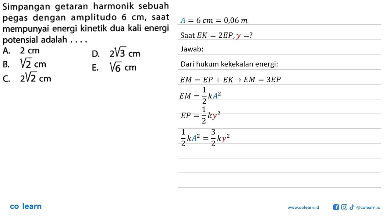 Simpangan getaran harmonik sebuah pegas dengan amplitudo 6