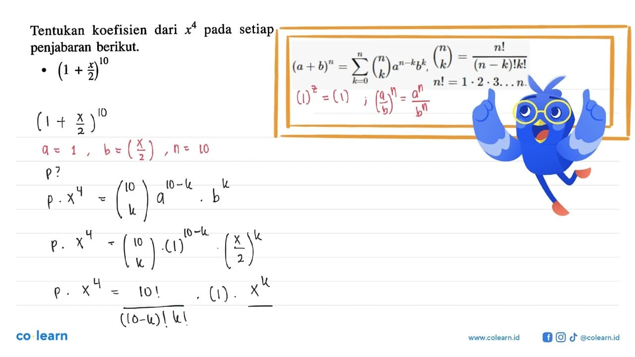 Tentukan koefisien dari x^4 pada setiap penjabaran berikut.