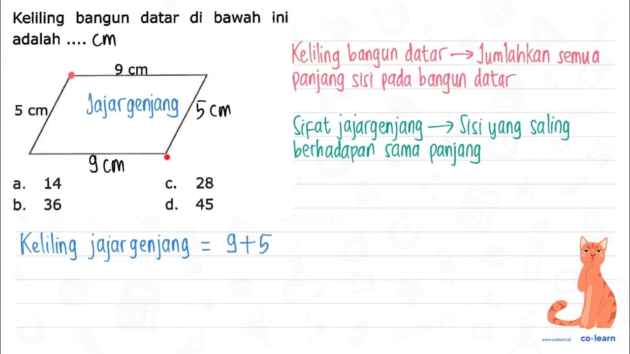 Keliling bangun datar di bawah ini adalah .... a. 14 C. 28