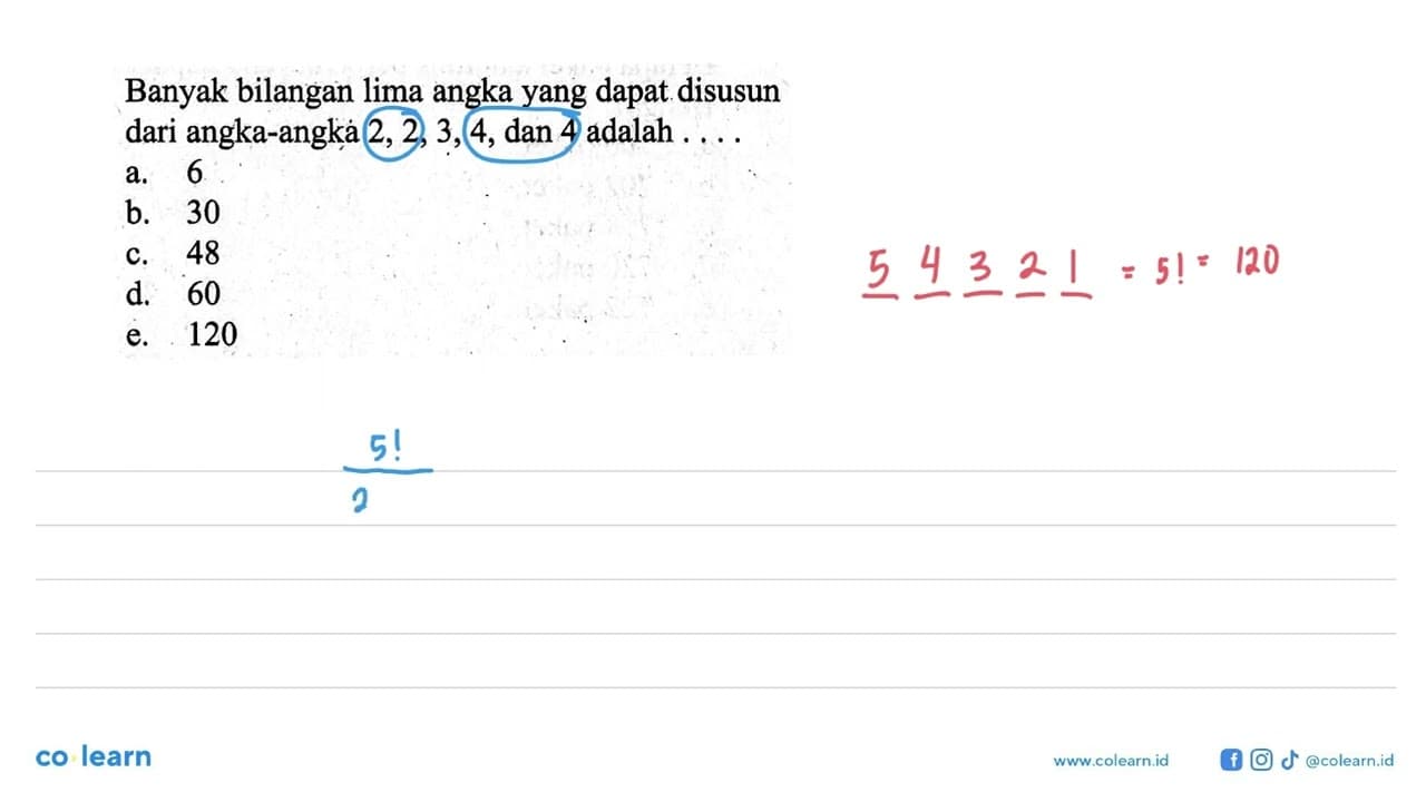 Banyak bilangan lima angka yang dapat disusun dari