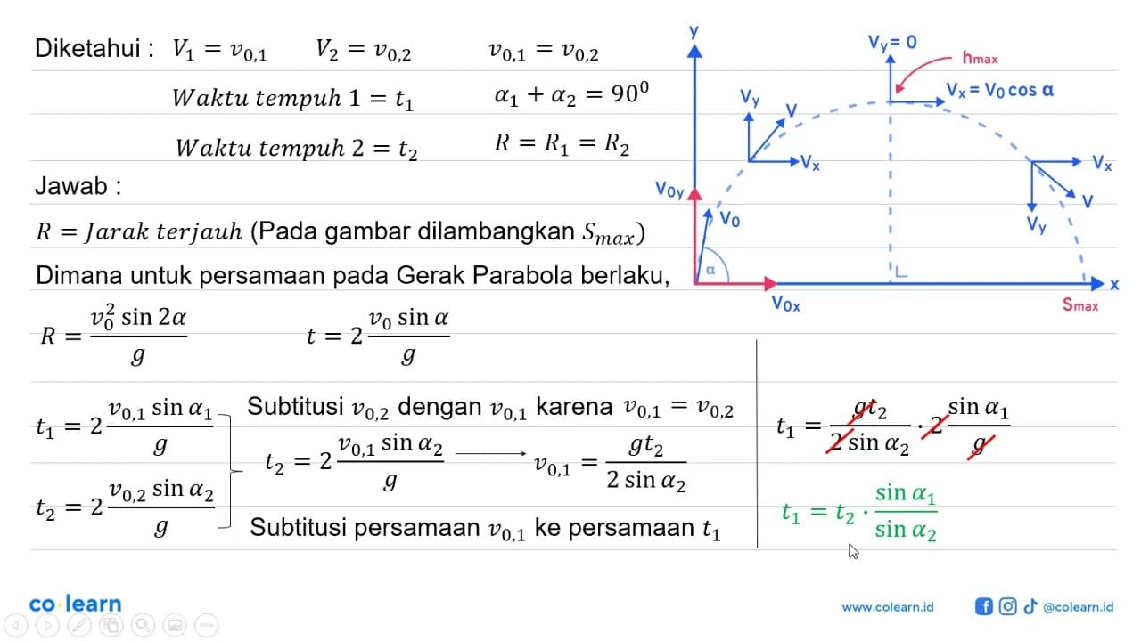 Dua benda ditembakkan dengan kecepatan yang sama seperti