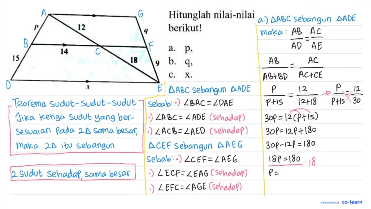 Hitunglah nilai-nilai berikut! a. p, b. q , c. X .