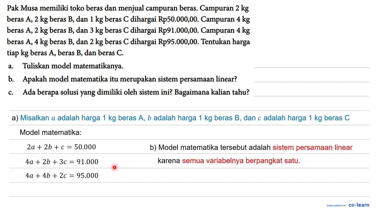 Pak Musa memiliki toko beras dan menjual campuran beras.