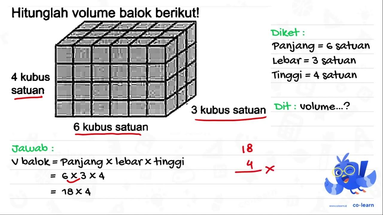 Hitunglah volume balok berikut! 6 kubus satuan