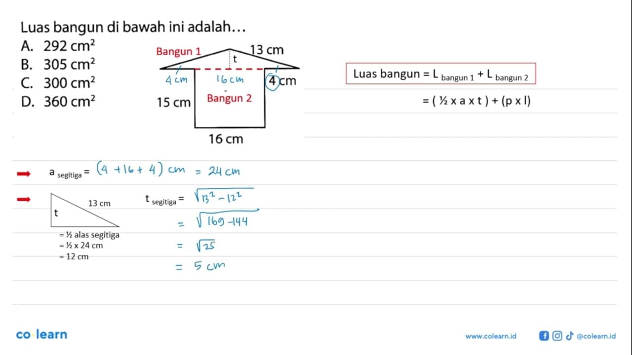 Luas bangun di bawah ini adalah... 13 cm 4 cm 15 cm 16 cm