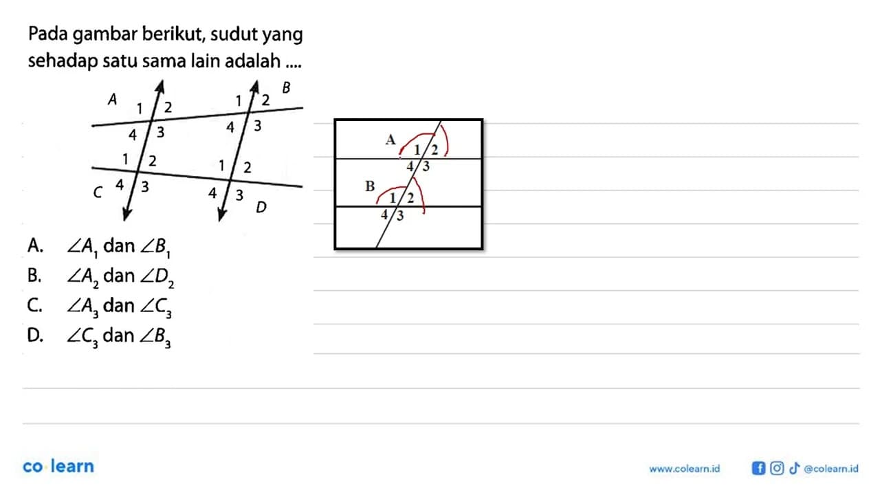 Pada gambar berikut, sudut yang sehadap satu sama lain