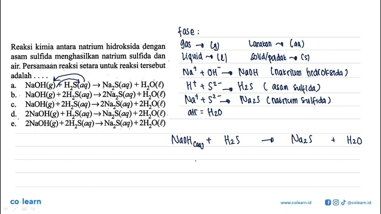 Reaksi kimia antara natrium hidroksida dengan asam sulfida