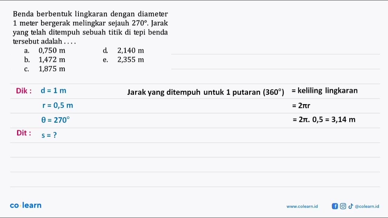 Benda berbentuk lingkaran dengan diameter 1 meter bergerak