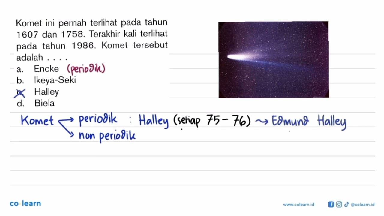 Komet ini pernah terlihat pada tahun 1607 dan 1758.