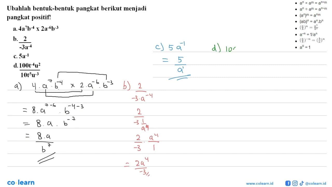 Ubahlah bentuk-bentuk pangkat berikut menjadi pangkat