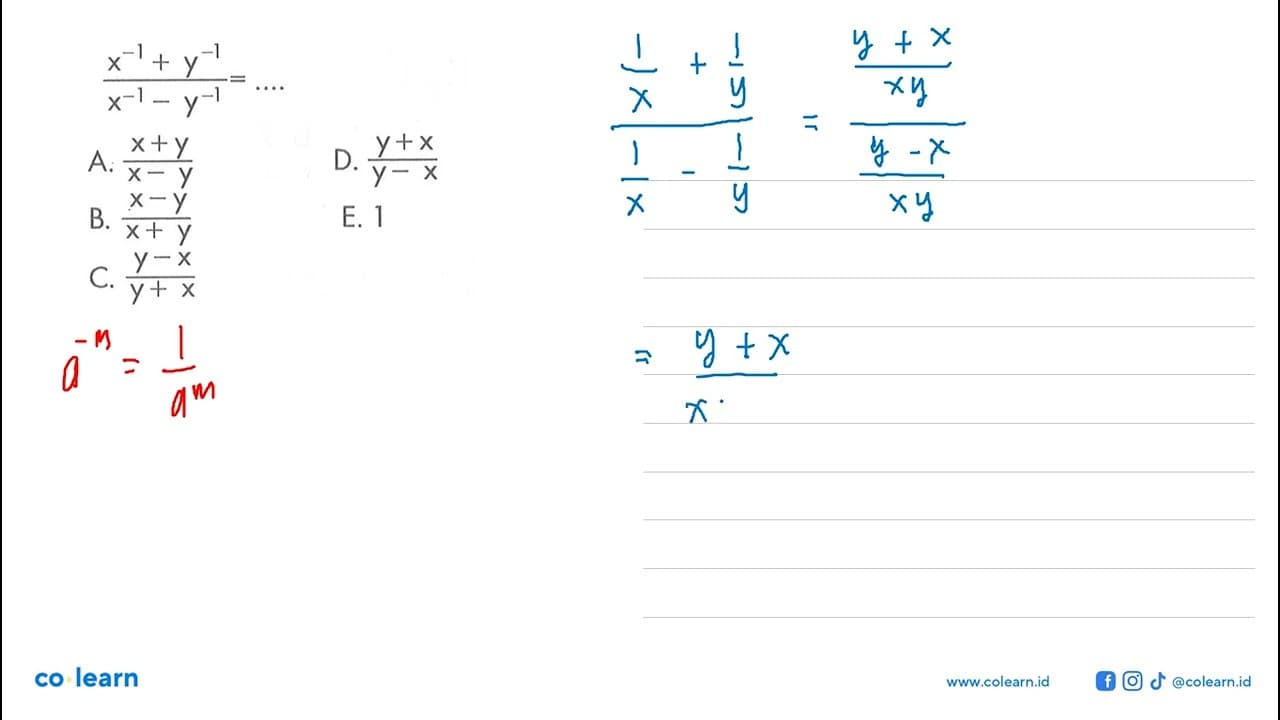 (x^-1 + y^-1) / (x^-1 - y^-1) = ...