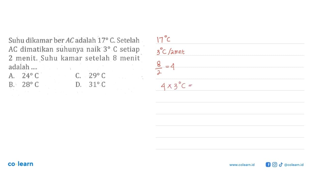 Suhu dikamar ber AC adalah 17 C. Setelah AC dimatikan