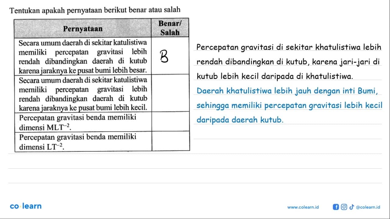 Tentukan apakah pernyataan berikut benar atau salah